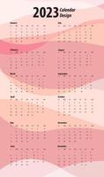 englischer minimalkalender mit schwarzen zahlen, wochenbeginn von montag bis sonntag jahr 2023, vorlagenformat, flüssiger form abstrakter hintergrund für coverkalender vektor