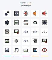 kreatives Multimedia-Icon-Pack mit 25 Zeilen gefüllt, z. B. Steuerung. Auge. Volumen. Umschalten. Kontrolle vektor