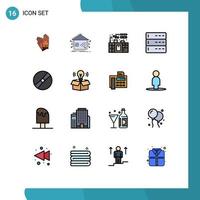 16 universell platt Färg fylld rader uppsättning för webb och mobil tillämpningar filma server nätverk enheter administration redigerbar kreativ vektor design element