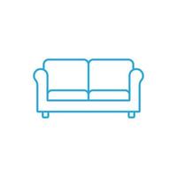 eps10 blå vektor linje konst soffa abstrakt ikon eller logotyp isolerat på vit bakgrund. levande rum möbel översikt symbol i en enkel platt trendig modern stil för din hemsida design, och mobil app
