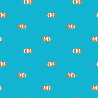 sömlös marin hav, sommar tid Semester semester säsong med clown fisk, stjärna fisk, vatten- djur- vilda djur och växter under vattnet djup hav, upprepa mönster i blå bakgrund, platt vektor illustration design