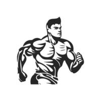 Elegantes Schwarz-Weiß-Logo mit einem sportlichen Mann. gut fürs Fitnessstudio. vektor