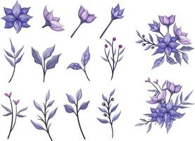 set botanische blüten florale elemente. Zweige, Blätter, Kräuter, Wildpflanzen, Blumen. garten, wiese, feldsammlung blatt, laub, geäst. Blüte-Vektor-Illustration isoliert auf weißem Hintergrund vektor