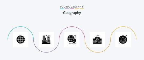 Geographie Glyphe 5 Icon Pack inklusive Foto. Kamera. Gebäude. Lage. Karte vektor