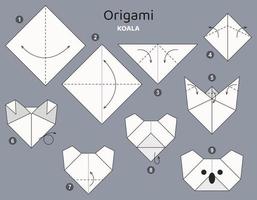 Tutorial Koala-Origami-Schema. isolierte Origami-Elemente auf grauem Hintergrund. Origami für Kinder. Schritt für Schritt, wie man einen Origami-Koala macht. Vektor-Illustration. vektor