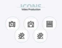 video produktion linje ikon packa 5 ikon design. handkamera. videokamera. strålkastare. biljetter. film biljetter vektor