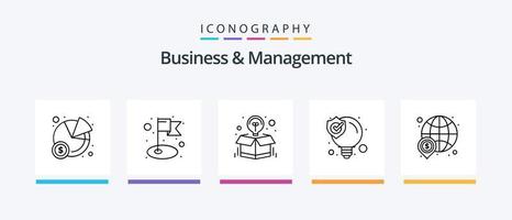 Business und Management Line 5 Icon Pack inklusive Protect. Geld. kreativ. global. Dollar. kreatives Symboldesign vektor