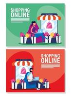 Online-Shopping- und E-Commerce-Bannerset vektor