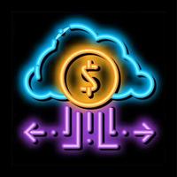 laden sie geld durch cloud-speicher-neon-leuchten-symbol-illustration auf vektor