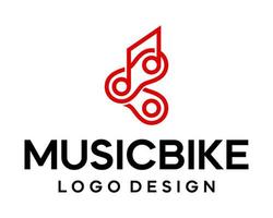 musiknote und fahrradkettenlogodesign. vektor