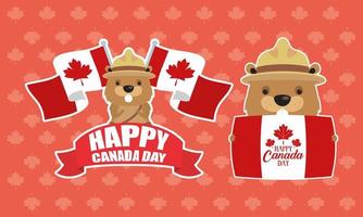 glückliche Kanada-Tagesfeier mit niedlichen Biberikonen vektor