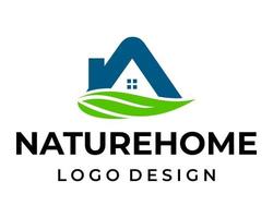 hausimmobilien und naturblatt-logo-design. vektor