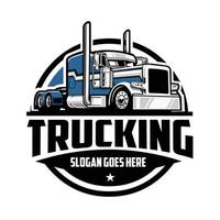lastbilstransporter företag logotyp, 18 wheeler cirkel emblem logotyp. bäst för lastbilstransporter och frakt relaterad industri vektor