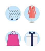 shopping och handel ikonuppsättning vektor