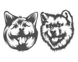 akita hundegesichtsillustration, schwarz-weiße hundegesichtssilhouette vektor