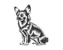 chihuahua hund zurück und weiße vektorsilhouette, hundegesichtsillustration vektor