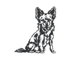 chihuahua hund zurück und weiße vektorsilhouette, hundegesichtsillustration vektor