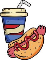 leckeres Combo-Menü Hotdog mit Soda, Sauce und Liebessprechblase. flacher karikaturstil geeignet für web-landingpage, banner, flyer, aufkleber, tapete, karte, hintergrund. vektor