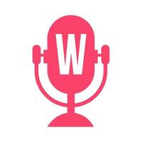 podcast radio logotyp på brev w design använder sig av mikrofon mall. dj musik, podcast logotyp design, blanda audio utsända vektor