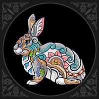 bunte Kaninchen-Mandala-Kunst auf schwarzem Hintergrund isoliert vektor