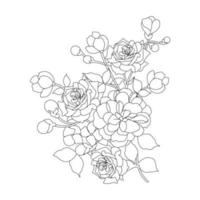 florale Malvorlagen, florale Strichzeichnungen, Silhouettenkunst, florale Muster, schwarz-weiße Blumenumrisszeichnung, botanische Konturgrafik, florales Design auf weißem Hintergrund, grundlegendes Blumendesign vektor