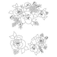 florale Malvorlagen, florale Strichzeichnungen, Silhouettenkunst, florale Muster, schwarz-weiße Blumenumrisszeichnung, botanische Konturgrafik, florales Design auf weißem Hintergrund, grundlegendes Blumendesign vektor