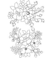 florale Malvorlagen, florale Strichzeichnungen, Silhouettenkunst, florale Muster, schwarz-weiße Blumenumrisszeichnung, botanische Konturgrafik, florales Design auf weißem Hintergrund, grundlegendes Blumendesign vektor