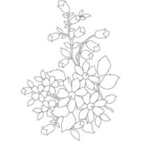 florale Malvorlagen, florale Strichzeichnungen, Silhouettenkunst, florale Muster, schwarz-weiße Blumenumrisszeichnung, botanische Konturgrafik, florales Design auf weißem Hintergrund, grundlegendes Blumendesign vektor