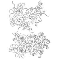 florale Malvorlagen, florale Strichzeichnungen, Silhouettenkunst, florale Muster, schwarz-weiße Blumenumrisszeichnung, botanische Konturgrafik, florales Design auf weißem Hintergrund, grundlegendes Blumendesign vektor