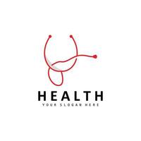 Healthcare-Logo, Pflege- und Wellness-Design, Stethoskop-Symbol und einfache Linienvektorwelle vektor