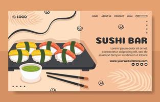 japansk sushi eller asiatisk mat social media landning sida tecknad serie hand dragen mallar illustration vektor