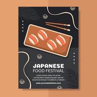 japansk sushi eller asiatisk mat affisch platt tecknad serie hand dragen mallar illustration vektor