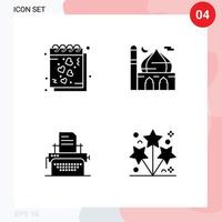 Stock Vector Icon Pack mit 4 Zeilenzeichen und Symbolen für Datum beten Notizen Masjid Fax editierbare Vektordesign-Elemente