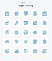 kreatives digitales Marketing 25 blaues Symbolpaket wie Netz. seo. Daten. Suche. schnell vektor