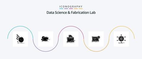 Data Science and Fabrication Lab Glyph 5 Icon Pack inklusive Elektronik. Entwurf. Technik. Papier. Rechner vektor