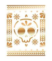 mexikanische Ikone eines Schädels mit goldener Farbe vektor