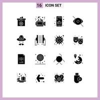 16 kreative Symbole, moderne Zeichen und Symbole der Kappenvisions-App, menschliches Auge, editierbare Vektordesign-Elemente vektor
