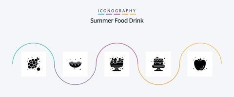 Summer Food Drink Glyph 5 Icon Pack inklusive Apfel. Lebensmittel. Beere. Kuchen. Lebensmittel vektor