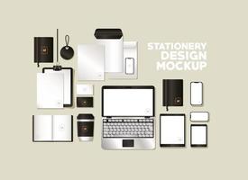 mockup set med svart branding design vektor