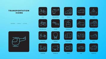 transport ikon uppsättning med svart fylld linje stil. fordon, symbol, företag, transport, linje, översikt, resa, bil, redigerbar, piktogram, isolerat, platt. vektor illustration