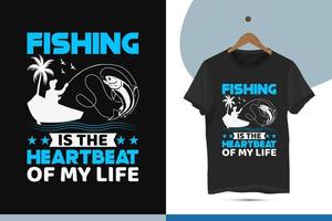 fiske är de hjärtslag av min liv - fiske typografi t-shirt design mall. vektor illustration med båt, fågel, och fisk silhuett skriva ut på de t-shirt kläder, muggar, och kuddar.