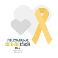 grå hjärtan och gul band. internationell barndom cancer dag vektor
