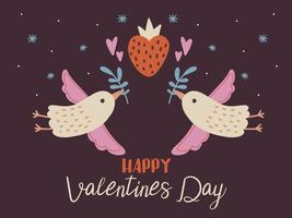 hand gezeichnete illustration valentinstagkarte mit text glücklicher valentinstag mit fliegenden vögeln vektor