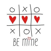 tic tac toe spiel mit kreuz und quer und rotem herzzeichen markieren xoxo. vektor