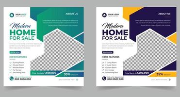 trendige immobilienhausverkauf und hausmiete werbung geometrische moderne quadratische social media post banner layouts set für digitale marketingagentur. Geschäft elegantes Promotion-Template-Design. vektor