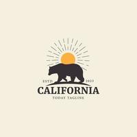 kalifornien vintage typografie grizzlybär logo vektor sonnenuntergang, bergsymbol illustrationsdesign für abzeichen, aufkleber, etikett, marke, hemd