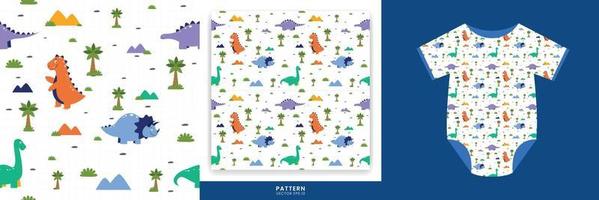 nahtloses buntes nettes dinosaurierillustrationsschablonendesign des musters passend für kinderdesign. vektor