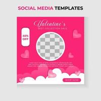 happy valentinstag social media post banner vorlage. rosa hintergrund mit liebeselementen. vektor