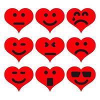 uppsättning av nio tecknad serie hjärtan med känslor. emoji ikon i kärlek symboler. vektor illustration