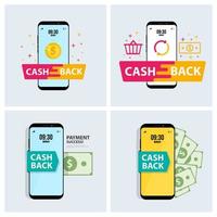 Cashback-Set. bunte Cashback-Banner-Sammlung. zeichen für geldrückerstattung vektor